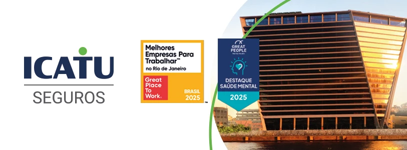 Imagem de uma construção moderna com iluminação ao pôr do sol, destacando a importância da saúde mental e do bem-estar no ambiente de trabalho, promovendo empresas no Rio de Janeiro feitas pelo Icatu Seguros.