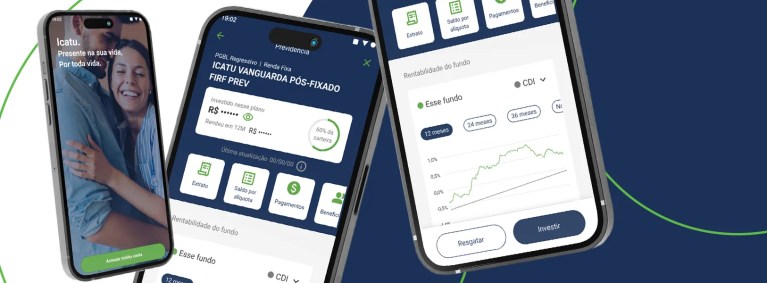 imagens do aplicativo da icatu e como o cliente pode fazer a gestão da previdência