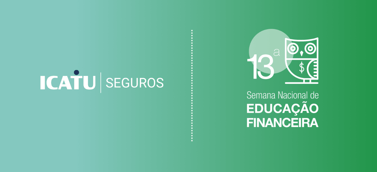imagem com o logo da icatu seguros e a identidade da 13º edição da semana nacional de educação financeira